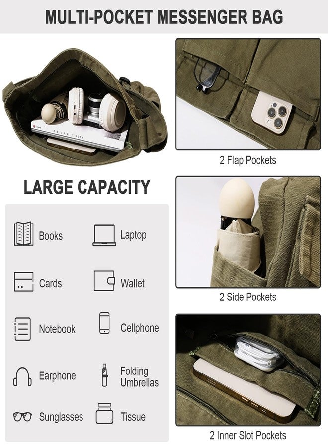 WITERY Canvas Messenger Bag Large Hobo Crossbody Bags for Women and Men Casual Ladies Tote Bag Retro Denim Handbag Aesthetic Travel Shoulder Bags with Multiple Pockets - Image 5
