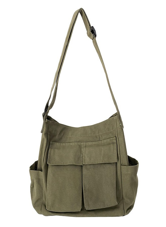 WITERY Canvas Messenger Bag Large Hobo Crossbody Bags for Women and Men Casual Ladies Tote Bag Retro Denim Handbag Aesthetic Travel Shoulder Bags with Multiple Pockets - Image 1