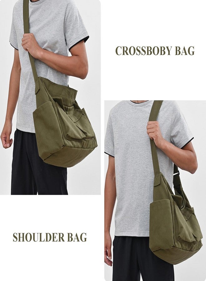 WITERY Canvas Messenger Bag Large Hobo Crossbody Bags for Women and Men Casual Ladies Tote Bag Retro Denim Handbag Aesthetic Travel Shoulder Bags with Multiple Pockets - Image 2