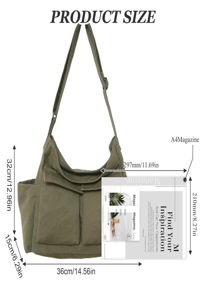 WITERY Canvas Messenger Bag Large Hobo Crossbody Bags for Women and Men Casual Ladies Tote Bag Retro Denim Handbag Aesthetic Travel Shoulder Bags with Multiple Pockets - Image 3