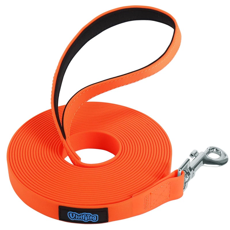 Vivifying Waterproof Long Dog Leash, 20ft Dog Training Leash for Outside, Durable PVC Long Line Lead with Padded Handle for Recall Training, Hiking, Swimming, Beach and Lake (Orange) - Image 1