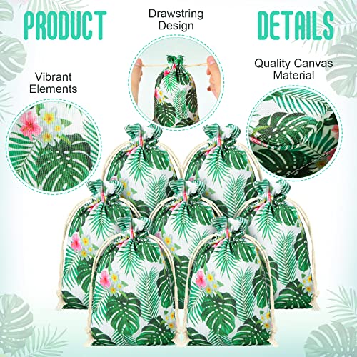 Saintrygo 20 Pcs Tropical Gift goodie Bags Hawaii Luau Party Favor Drawstring Palm Leaf Candy Bags(6 x 8 Inch) - Image 3