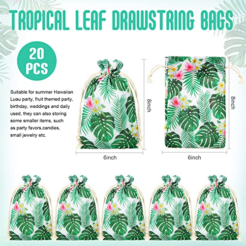 Saintrygo 20 Pcs Tropical Gift goodie Bags Hawaii Luau Party Favor Drawstring Palm Leaf Candy Bags(6 x 8 Inch) - Image 2