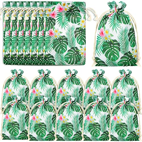 Saintrygo 20 Pcs Tropical Gift goodie Bags Hawaii Luau Party Favor Drawstring Palm Leaf Candy Bags(6 x 8 Inch) - Image 1