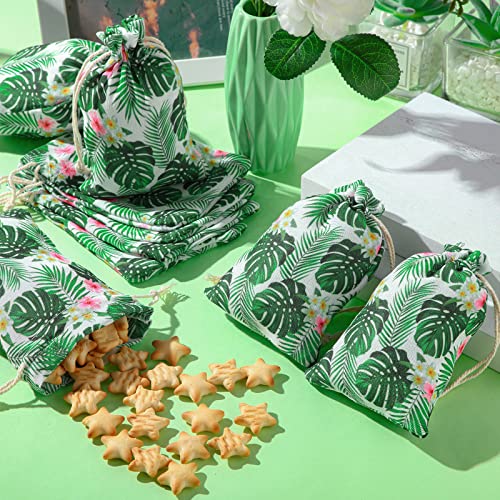 Saintrygo 20 Pcs Tropical Gift goodie Bags Hawaii Luau Party Favor Drawstring Palm Leaf Candy Bags(6 x 8 Inch) - Image 4