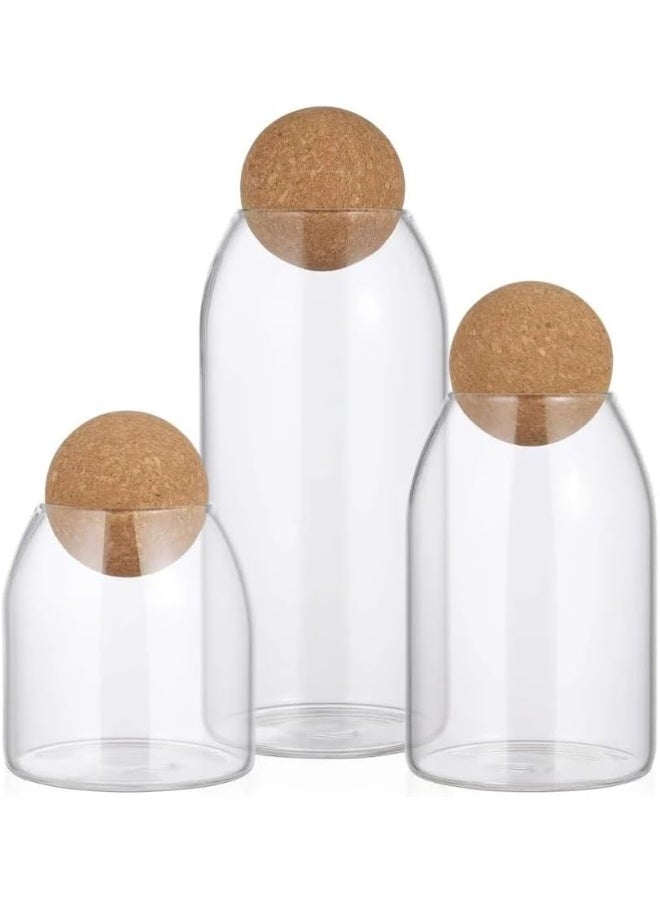 Glass storage jar with a transparent round wooden lid for serving tea and coffee, set of 3 pieces (500-800-1200 ml) - Image 2