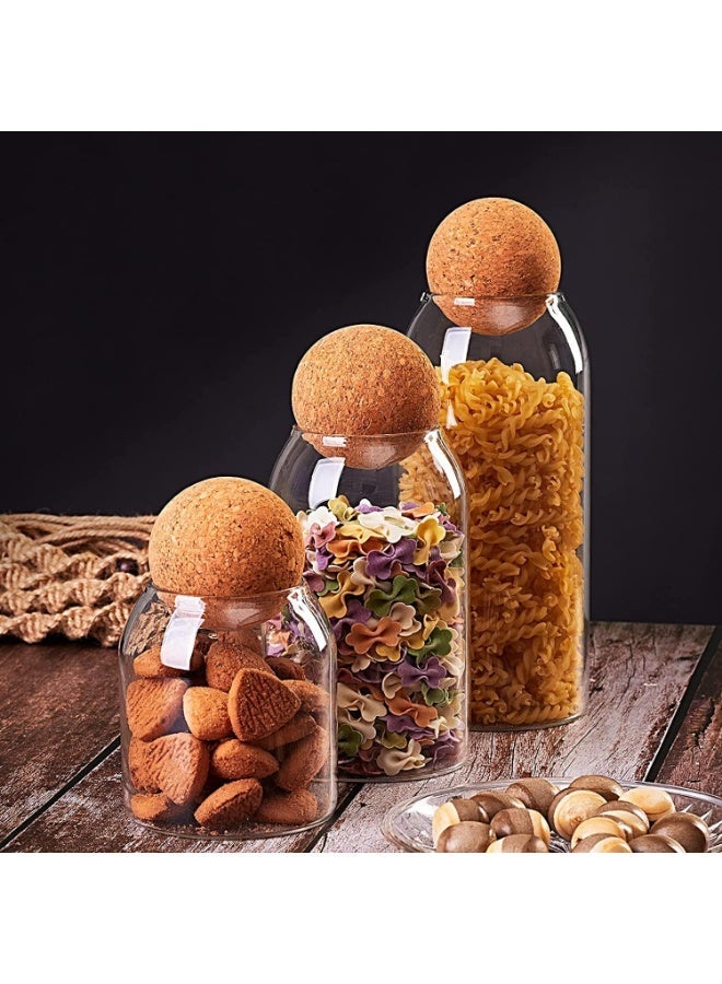 Glass storage jar with a transparent round wooden lid for serving tea and coffee, set of 3 pieces (500-800-1200 ml) - Image 1