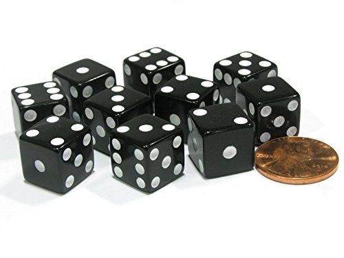 Koplow Games Set of 10 Six Sided D6 12mm Square Dice Black by Koplow Games - Image 1