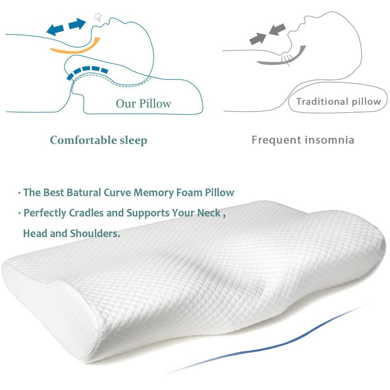 EPABO Contour Memory Foam Pillow Orthopedic Sleeping Pillows, Ergonomic Cervical Pillow for Neck Pain - for Side Sleepers, Back and Stomach Sleepers, Free Pillowcase Included (Soft & Queen Size) - Image 3