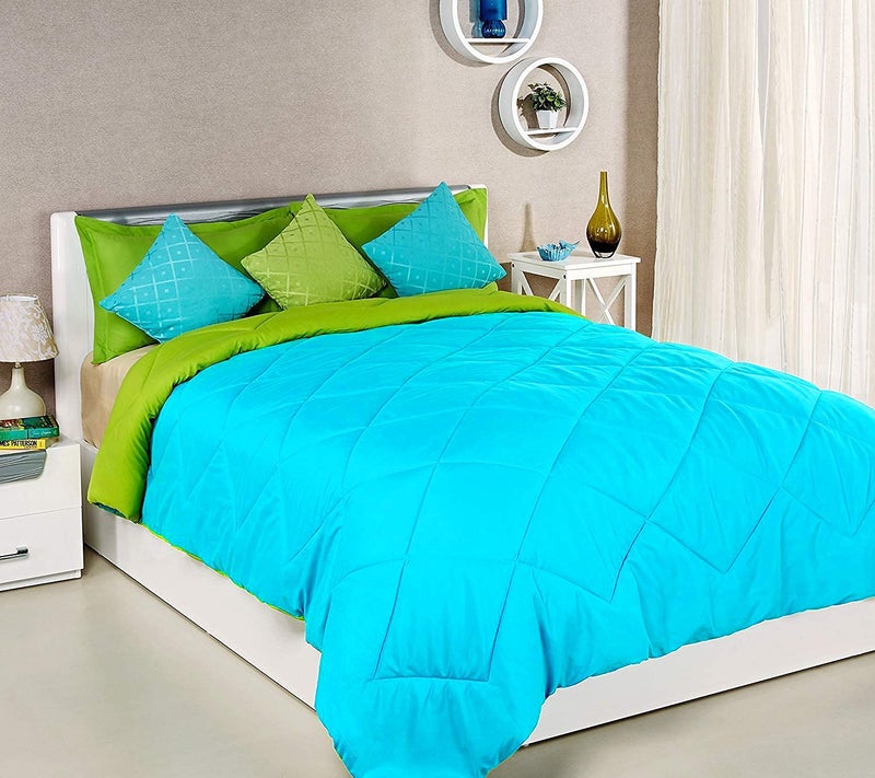 Linenovation All Season Microfiber Reversable DuvetAC ComforterQuilt Sky Blue Mint Green Double Size 90 Inch x 100 Inch