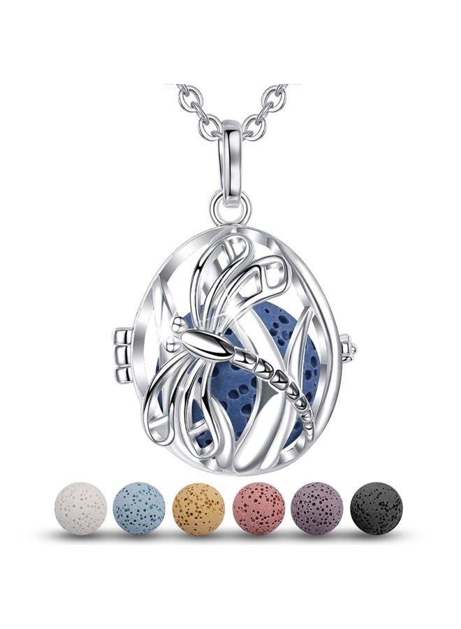 INFUSEU Teardrop Dragonfly Anxiety Diffuser Necklace for Women Aromatherapy Essential Oil Charm Jewelry with Lava Stone Rock - Image 1