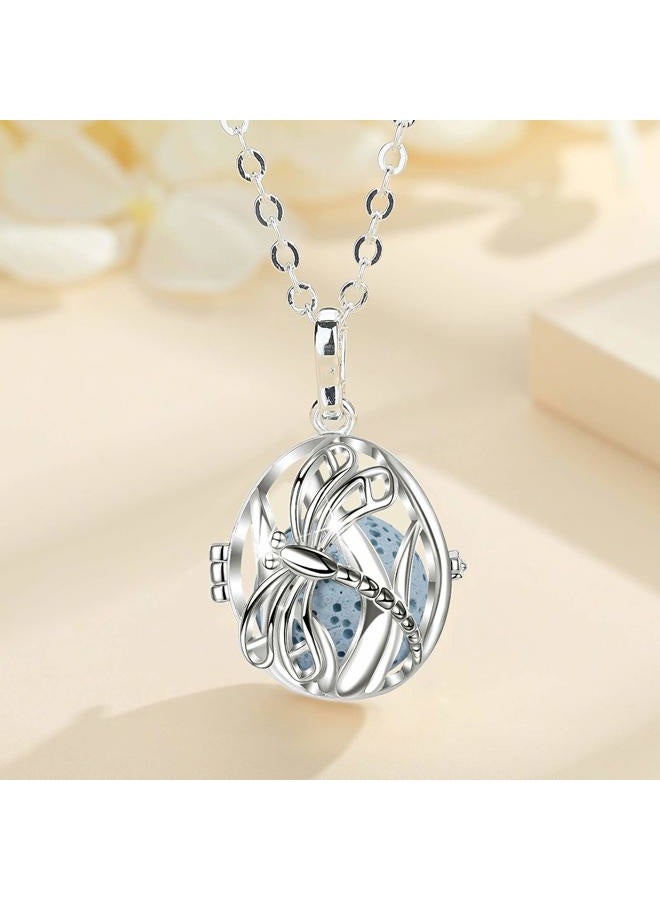 INFUSEU Teardrop Dragonfly Anxiety Diffuser Necklace for Women Aromatherapy Essential Oil Charm Jewelry with Lava Stone Rock - Image 2