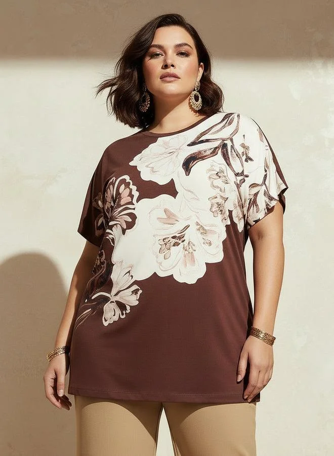 Ulla Popken Ulla Popken Relaxed Fit T shirt with Bead Embellished Detail