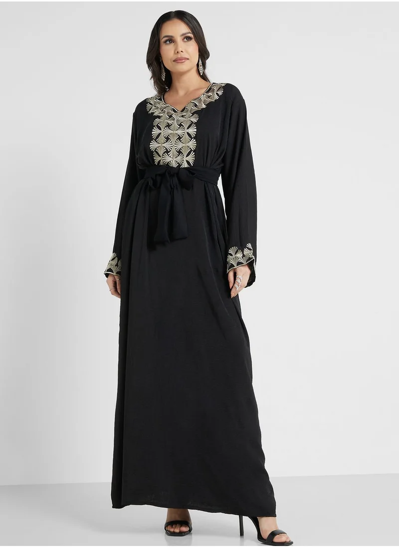 hayas closet Embroidered Belted Jalabiya