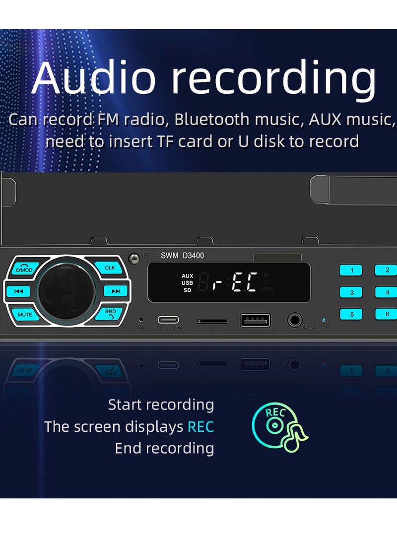 Generic - BT Car Stereo Receiver Multifunctional MP3 Player FM Radio Hands-Free Calling U-Disk/TF Card/Aux-in Player Support APP to Find Car/Voice Assistant/Audio Recording with Adjustable Phone Holder Remote C - Image 1