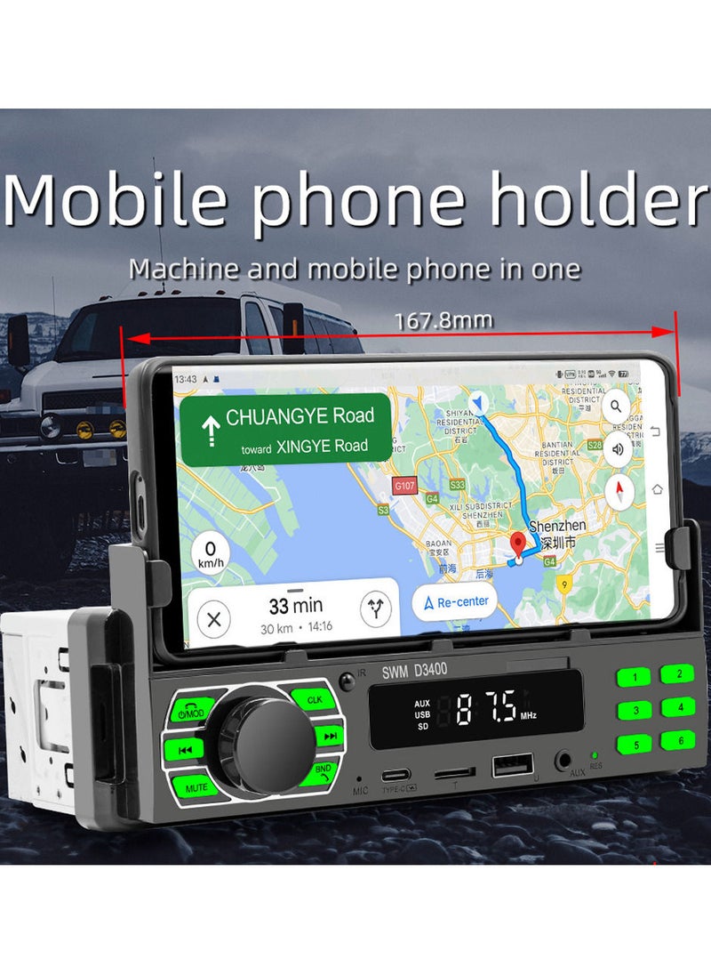Generic - BT Car Stereo Receiver Multifunctional MP3 Player FM Radio Hands-Free Calling U-Disk/TF Card/Aux-in Player Support APP to Find Car/Voice Assistant/Audio Recording with Adjustable Phone Holder Remote C - Image 1