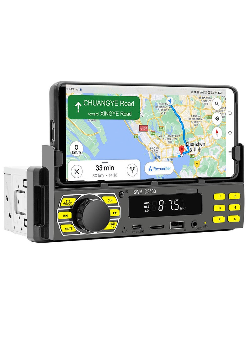 Generic - BT Car Stereo Receiver Multifunctional MP3 Player FM Radio Hands-Free Calling U-Disk/TF Card/Aux-in Player Support APP to Find Car/Voice Assistant/Audio Recording with Adjustable Phone Holder Remote C - Image 1