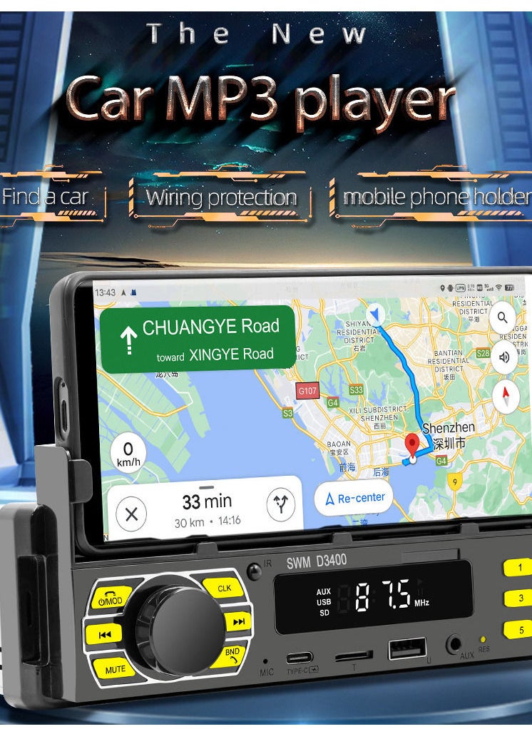 Generic - BT Car Stereo Receiver Multifunctional MP3 Player FM Radio Hands-Free Calling U-Disk/TF Card/Aux-in Player Support APP to Find Car/Voice Assistant/Audio Recording with Adjustable Phone Holder Remote C - Image 1