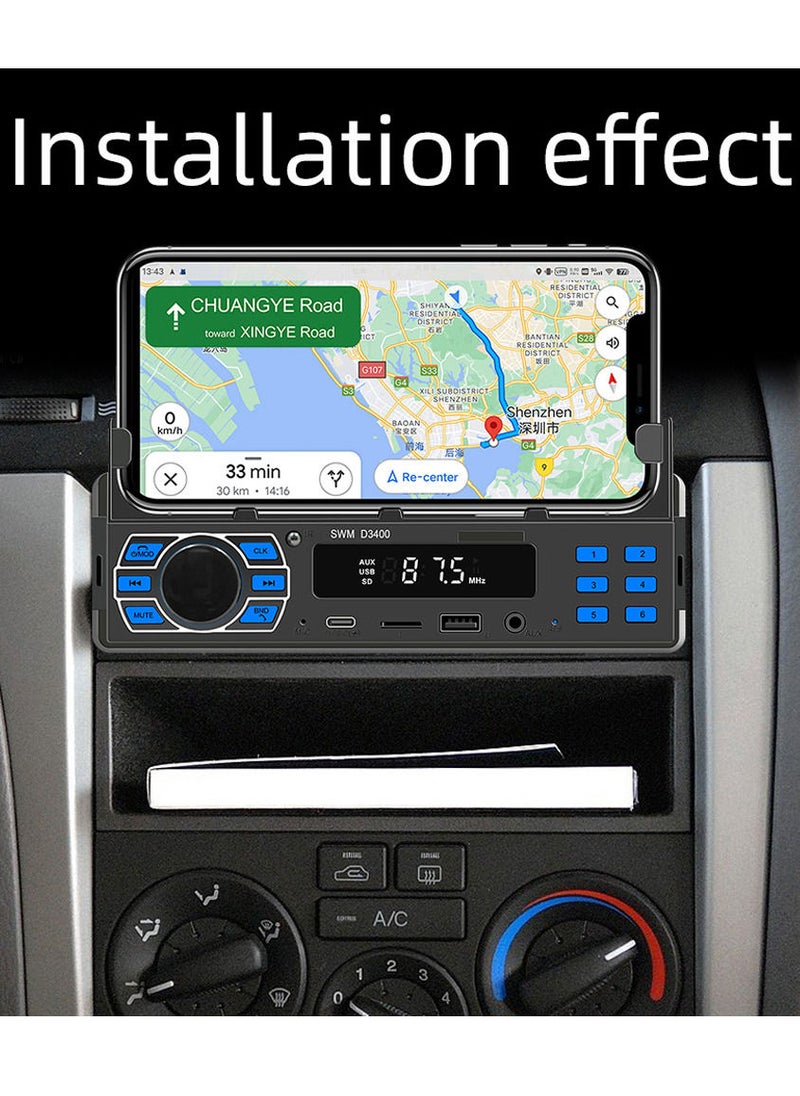 Generic - BT Car Stereo Receiver Multifunctional MP3 Player FM Radio Hands-Free Calling U-Disk/TF Card/Aux-in Player Support APP to Find Car/Voice Assistant/Audio Recording with Adjustable Phone Holder Remote C - Image 1