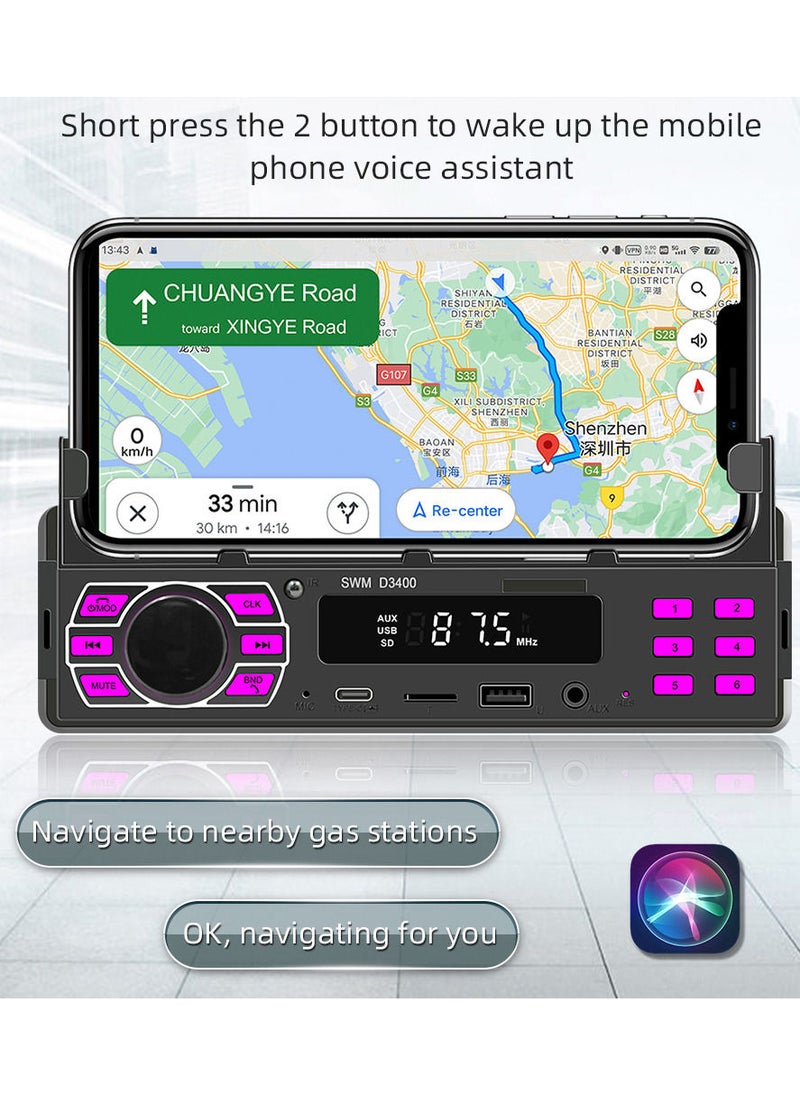 Generic - BT Car Stereo Receiver Multifunctional MP3 Player FM Radio Hands-Free Calling U-Disk/TF Card/Aux-in Player Support APP to Find Car/Voice Assistant/Audio Recording with Adjustable Phone Holder Remote C - Image 1