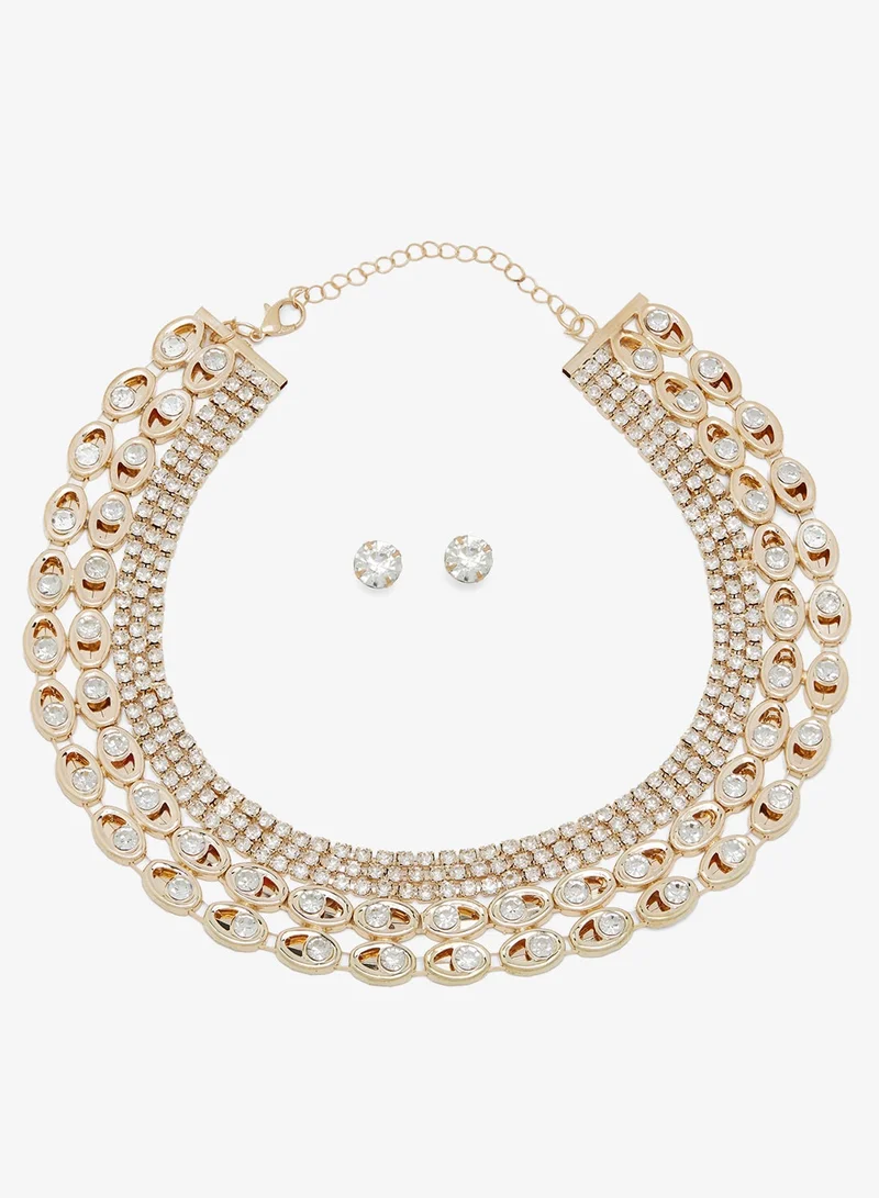 Khizana Gold Embellished Rhinestone Choker