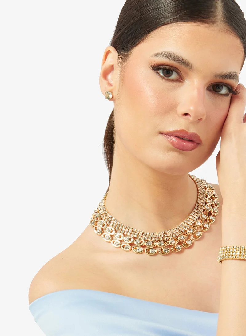 Khizana Gold Embellished Rhinestone Choker