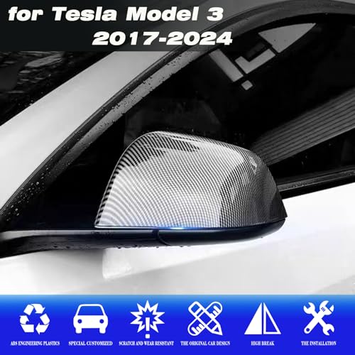 XTnueotr for Tesla Model 3 Rearview Mirror Guard Cover, Side Mirror Cover Exterior Accessories fit for Tesla Model 3 2017-2025 (Model 3-Gloss Carbon Fiber Pattern) - Image 3