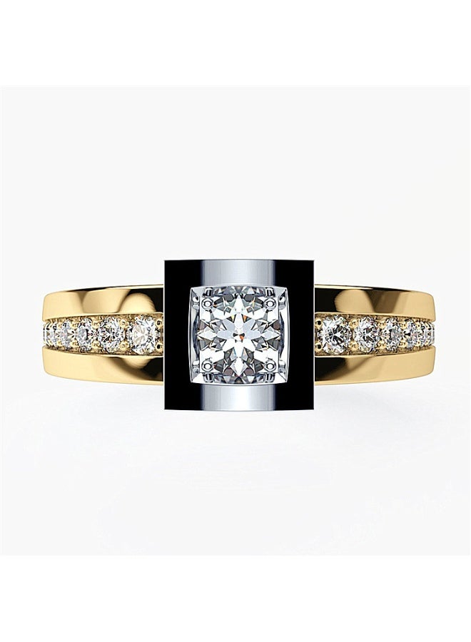 KUYING Two Tone Gold Inlaid Square Main Stone Ring  Paired With Parallel Broken Diamonds - Image 1