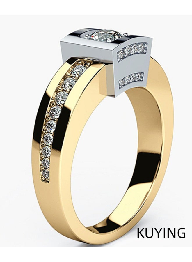 KUYING Two Tone Gold Inlaid Square Main Stone Ring  Paired With Parallel Broken Diamonds - Image 2