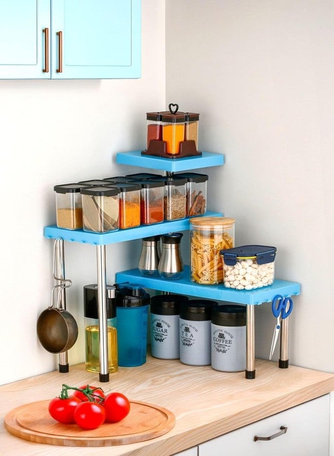 Celvee Countertop Organizer Rack, 3 Tier, ABS Plastic with Stainless Steel Legs, Corner Shelf for Kitchen, Bathroom and Office, Multi-Purpose Storage - Image 1