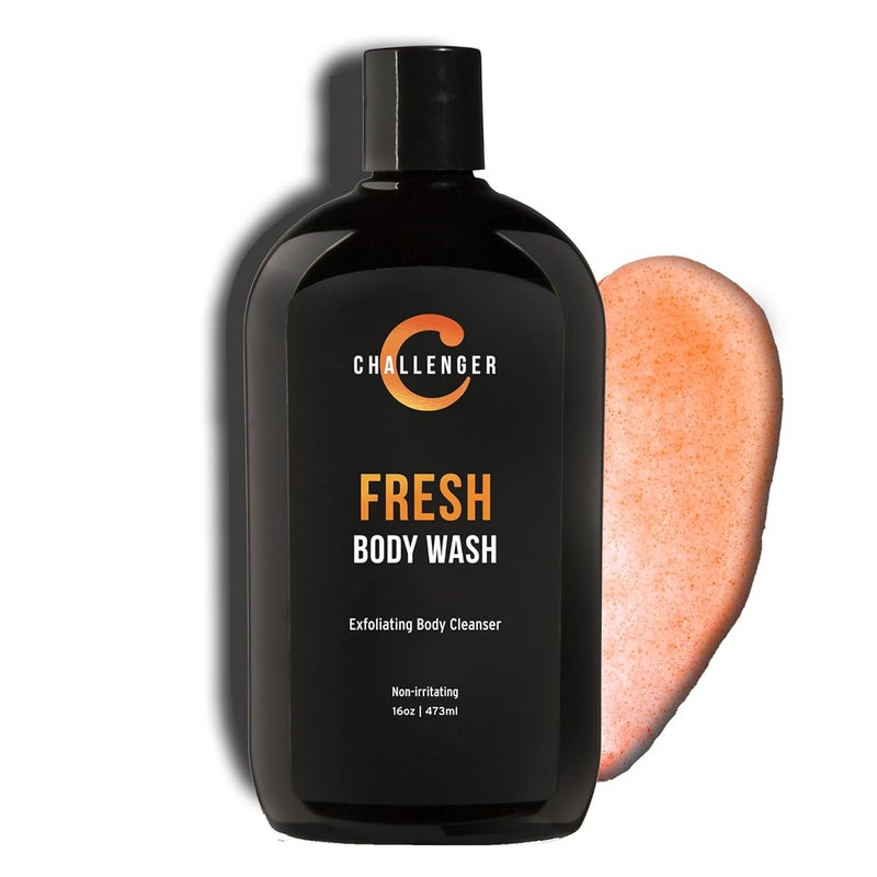 Challenger Mens Fresh Body Wash 16 Ounce  Exfoliating Cleanser with Aloe Vitamin E Tea Tree  Jojoba Oils  Moisturizing Scrubbing Lather for Smooth Strong Skin  Gentle Cleaning