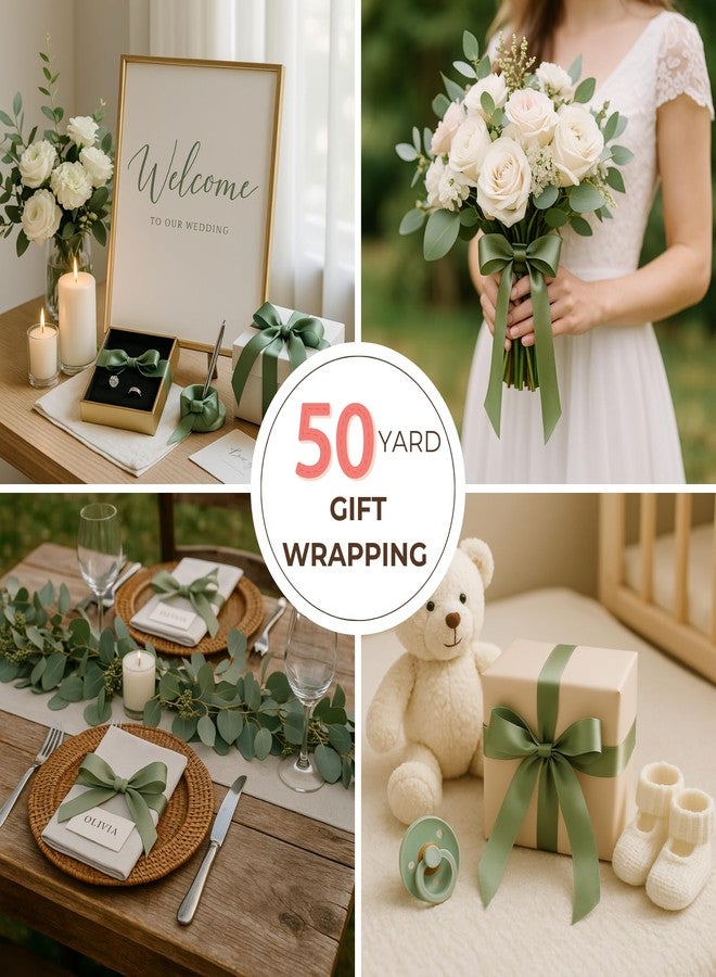 Rokateam Sage Green Satin Ribbon 1 Inch x 50 Yards – Rustic Double Faced Ribbon for Wedding Favors, Gifts & Floral Crafts - Image 5