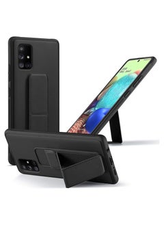 Galaxy A71 4G Magnetic Stand & Holder Hand Strap Grip Kickstand Case, Finger Strap Cover for Samsung A71 – Black Protective Case with Built-In Stand for Hands-Free Viewing & Secure Grip