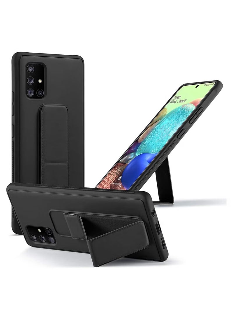 ELTRAZONE - Galaxy A71 4G Magnetic Stand & Holder Hand Strap Grip Kickstand Case, Finger Strap Cover for Samsung A71 – Black Protective Case with Built-In Stand for Hands-Free Viewing & Secure Grip - Image 1