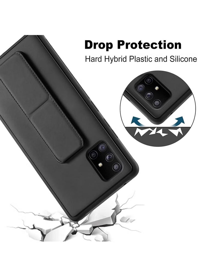 ELTRAZONE - Galaxy A71 4G Magnetic Stand & Holder Hand Strap Grip Kickstand Case, Finger Strap Cover for Samsung A71 – Black Protective Case with Built-In Stand for Hands-Free Viewing & Secure Grip - Image 1