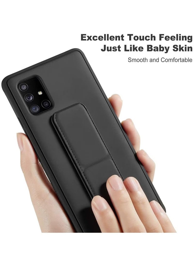 ELTRAZONE - Galaxy A71 4G Magnetic Stand & Holder Hand Strap Grip Kickstand Case, Finger Strap Cover for Samsung A71 – Black Protective Case with Built-In Stand for Hands-Free Viewing & Secure Grip - Image 1