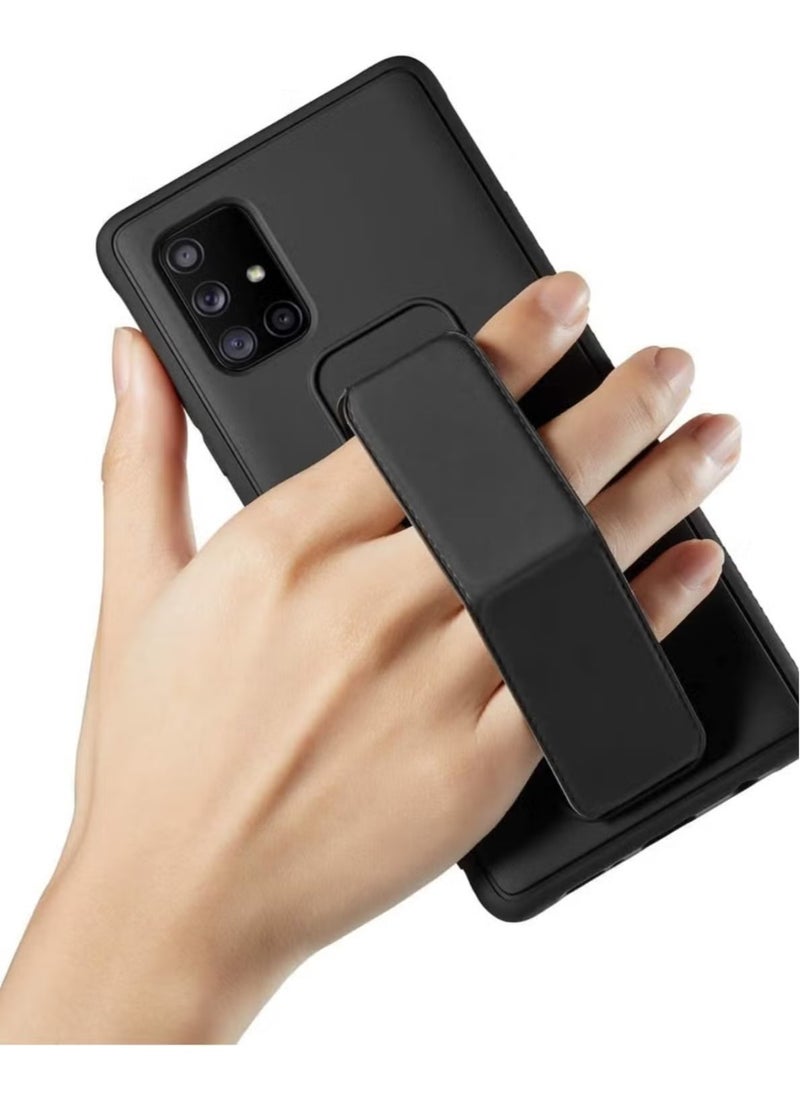 ELTRAZONE - Galaxy A71 4G Magnetic Stand & Holder Hand Strap Grip Kickstand Case, Finger Strap Cover for Samsung A71 – Black Protective Case with Built-In Stand for Hands-Free Viewing & Secure Grip - Image 1