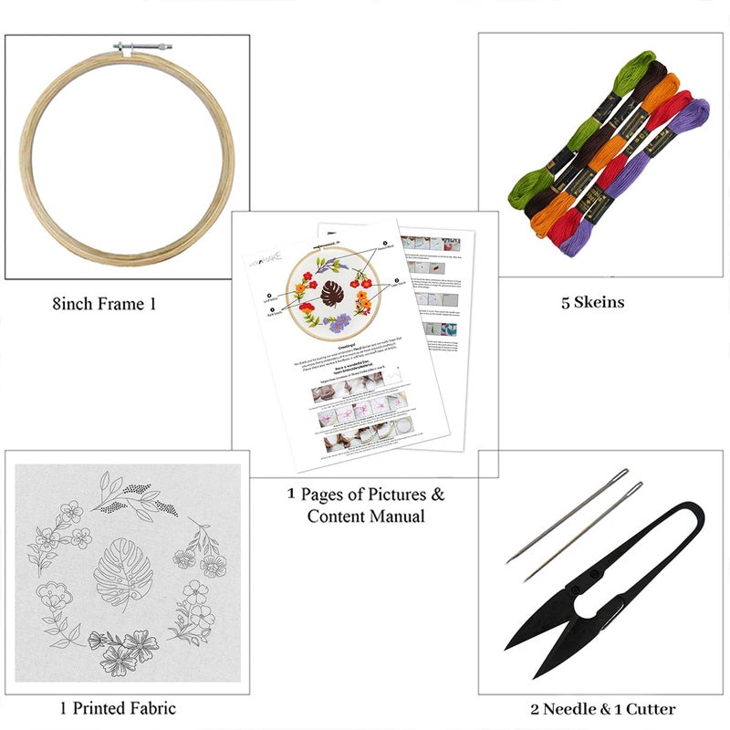 picknMAKE DIY Cross Stitch Hand Embroidery Kit for Beginners Adult, Kids with Pattern & Cloth, Multicolor Floral Design, Written Instructions, Embroidery Hoop & All Other Materials Included - Image 3