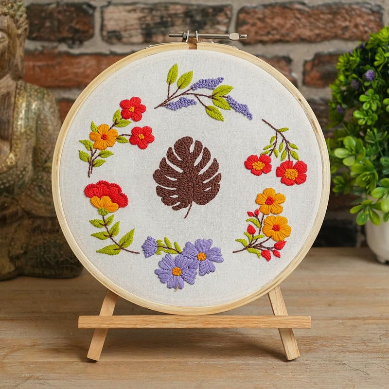 picknMAKE DIY Cross Stitch Hand Embroidery Kit for Beginners Adult, Kids with Pattern & Cloth, Multicolor Floral Design, Written Instructions, Embroidery Hoop & All Other Materials Included - Image 4