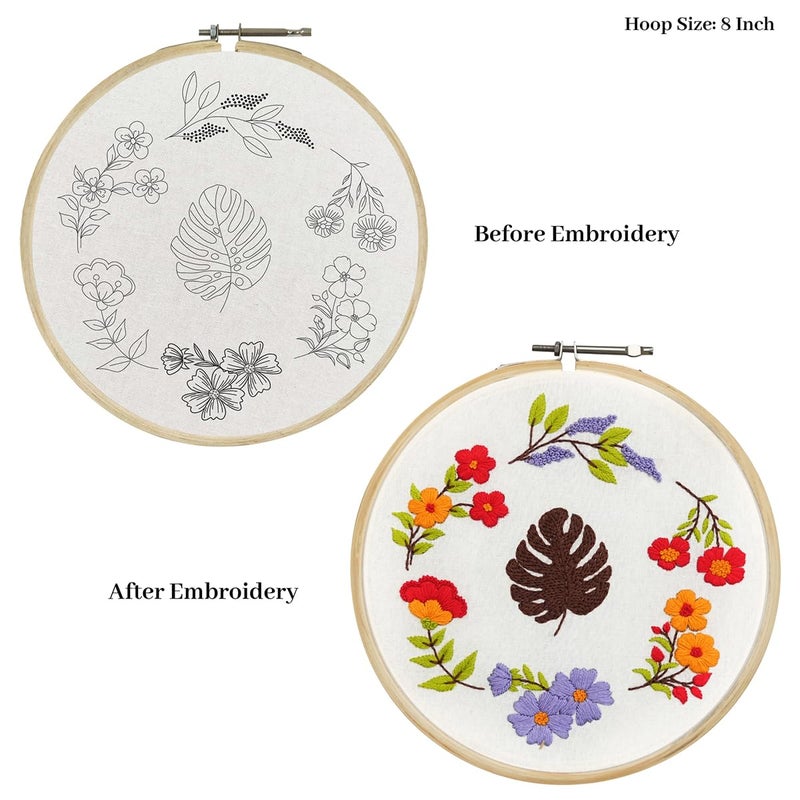 picknMAKE DIY Cross Stitch Hand Embroidery Kit for Beginners Adult, Kids with Pattern & Cloth, Multicolor Floral Design, Written Instructions, Embroidery Hoop & All Other Materials Included - Image 2