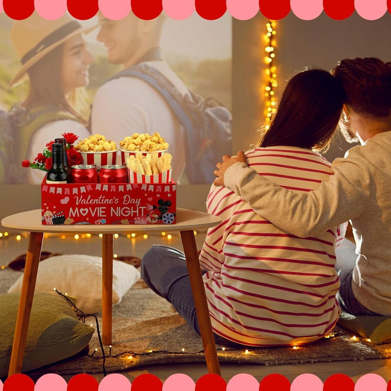 GlikCeil Movie Night Supplies Snack Trays with Handles Reusable Wooden Movie Gift Basket for Theater Popcorn Bucket Bowl Box Container Family Room Christmas Decor(Valentine Style) - Image 4