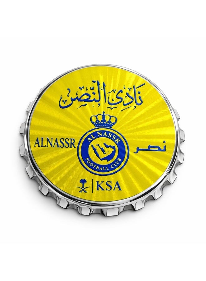 2-in-1 Al Nassr FC Fridge Magnet & Bottle Opener – Premium Metal Magnetic Refrigerator Magnet with Built-in Beer Bottle Cap Opener, Durable Zinc Alloy Football Fan Souvenir Gift, Yellow & Blue - Image 1