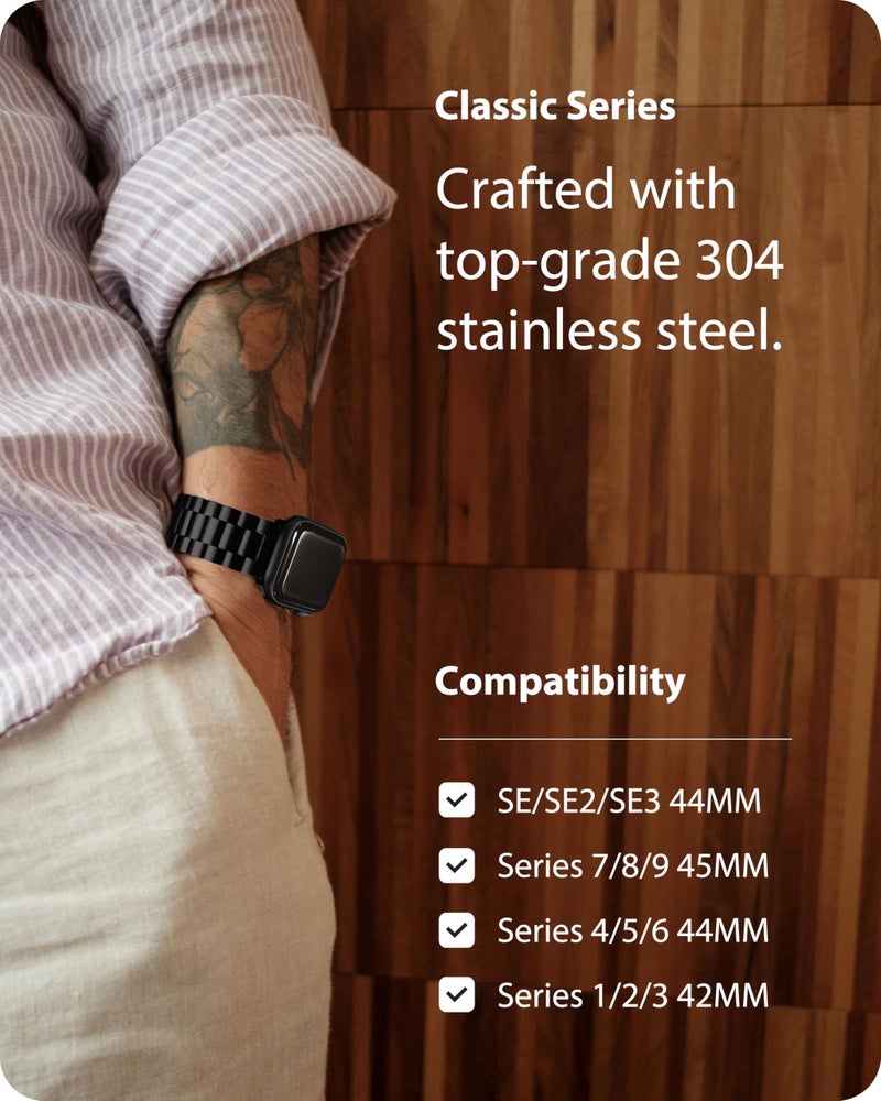 Fullmosa Band Compatible with Apple Watch 44mm 45mm 42mm, Stainless Steel iWatch Band for Apple Watch Se 2 Series 9/8/7/6/5/4/3/2/1(Black, 42mm/44mm/45mm) - Image 3