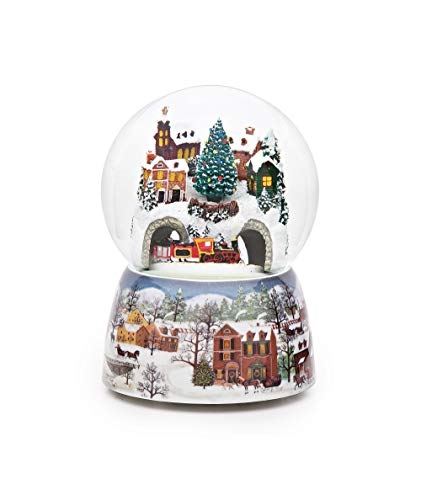 Roman Roman  6 H 120mm Musical Rotating Christmas Train in Village Glitterdome Tabletop Holiday Decoration