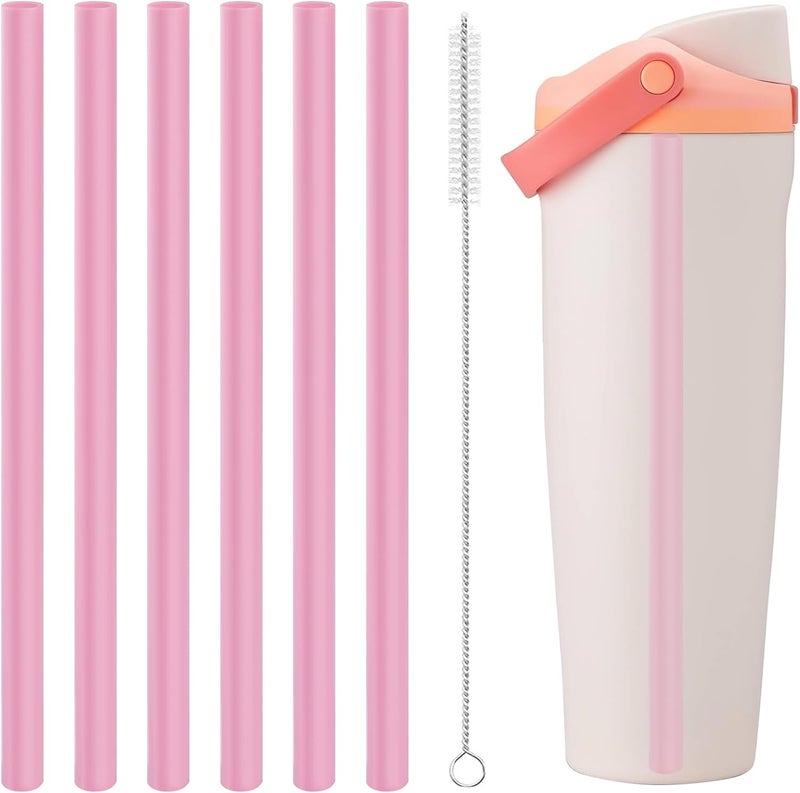 Bulbrite Straws Replacement Compatible with Owala Freepsip 24oz,32oz Water Bottle,Replacement Parts For Owala Free Sip Sway 30 oz,Include 6 BPA-FREE Straws and 1 Cleaning Brush,Pink - Image 1