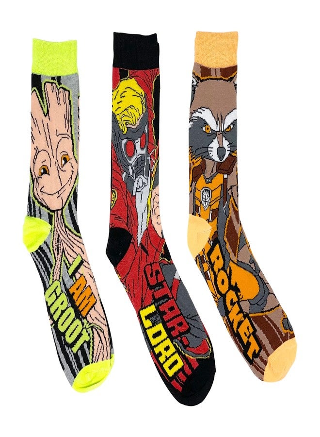 Hyp Guardians of the Galaxy Groot Star Lord Rocket Marvel Comics Men's Crew Socks 3 Pair Pack