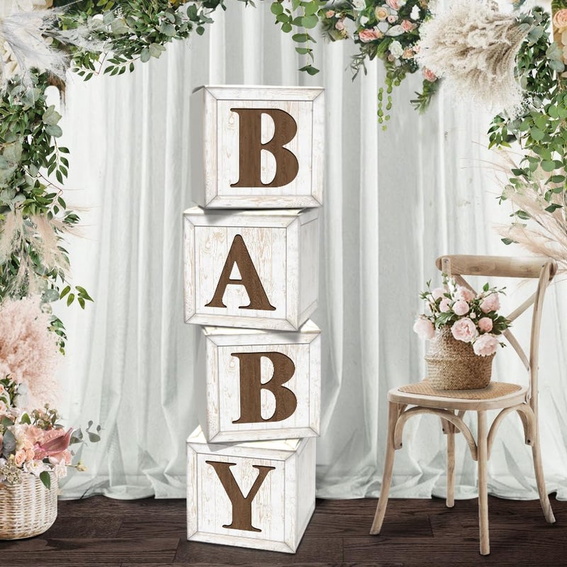 Eploger Baby Shower Boxes for Gender Reveal Party Gender Neutral Baby Shower Centerpiece Decor,Wood Grain Boxes with Baby Letters,Baby Shower Supplies, Gender Reveal Backdrop - Image 1