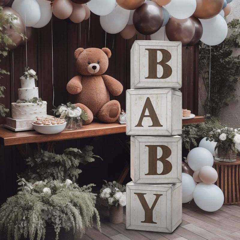Eploger Baby Shower Boxes for Gender Reveal Party Gender Neutral Baby Shower Centerpiece Decor,Wood Grain Boxes with Baby Letters,Baby Shower Supplies, Gender Reveal Backdrop - Image 3