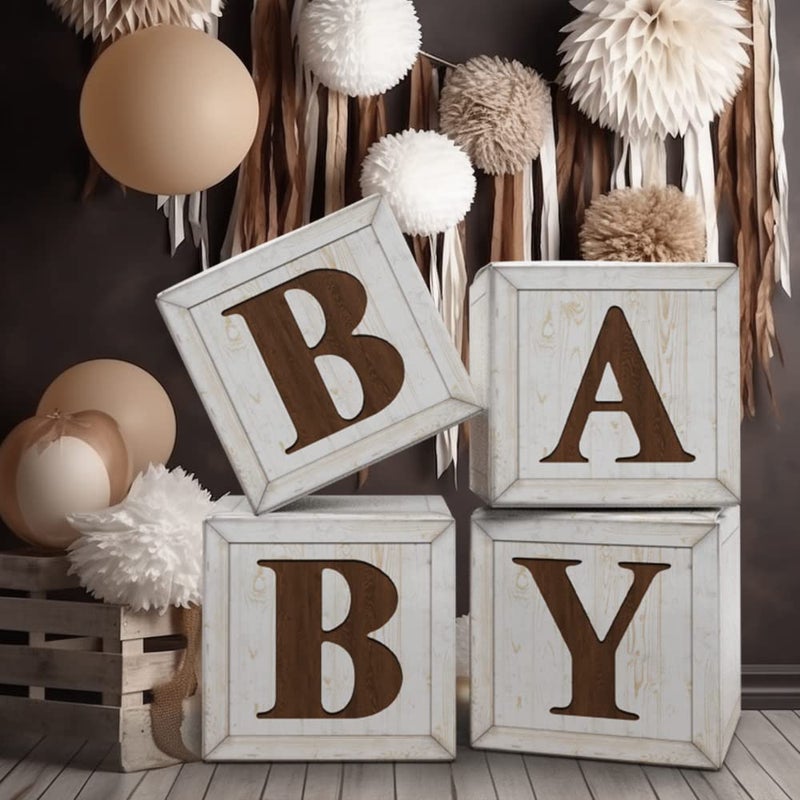 Eploger Baby Shower Boxes for Gender Reveal Party Gender Neutral Baby Shower Centerpiece Decor,Wood Grain Boxes with Baby Letters,Baby Shower Supplies, Gender Reveal Backdrop - Image 2