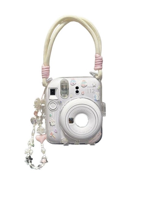 Fuji Instax Mini 12 Instant Camera Protective Case Hard Case with Adjustable Hand Strap, Free Stickers and Camera Case Chain (clear)